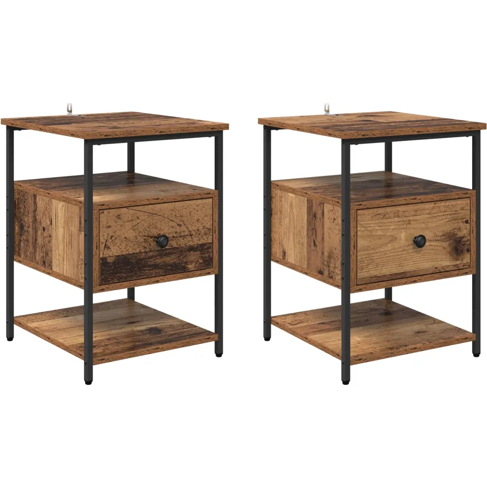 vidaXL Nachtkastje 2 st Oudhout 40 x 42 x 56 cm Bewerkt hout bruin, foto 3