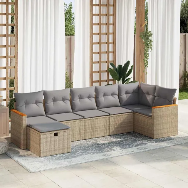 vidaXL 7-delige Loungeset met kussens poly rattan beige, foto 2