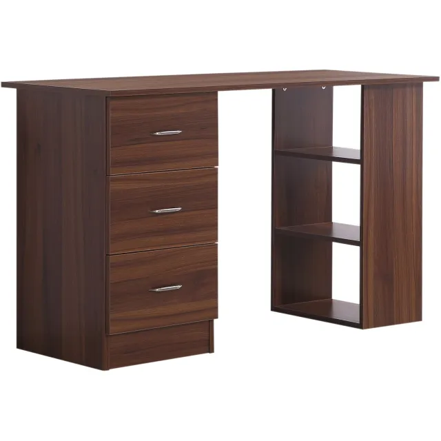 Lunpog Bureau met opbergruimte — Computerbureau — 120 x 50 cm — Computerbureau met planken en lades — Lichtbruin Noten