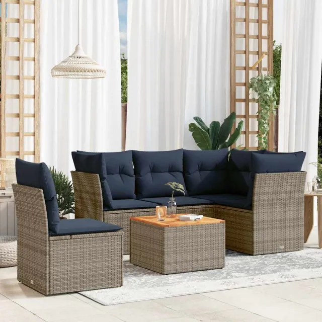 vidaXL 6-delige Loungeset met kussens poly rattan grijs, foto 2