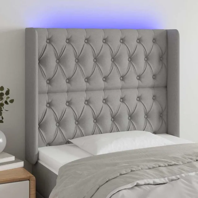 vidaXL Hoofdbord LED 103x16x118/128 cm stof lichtgrijs