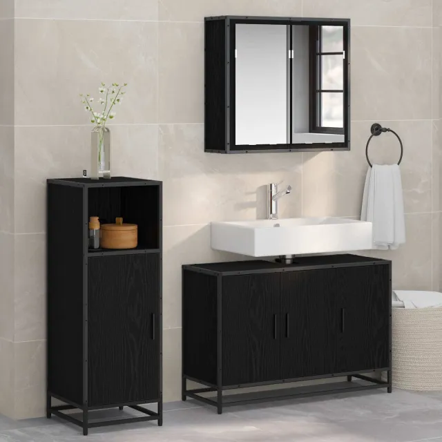 vidaXL Badkamermeubelset 3 st Zwart Eiken 90 x 33 x 60 cm Bewerkt hout, foto 2