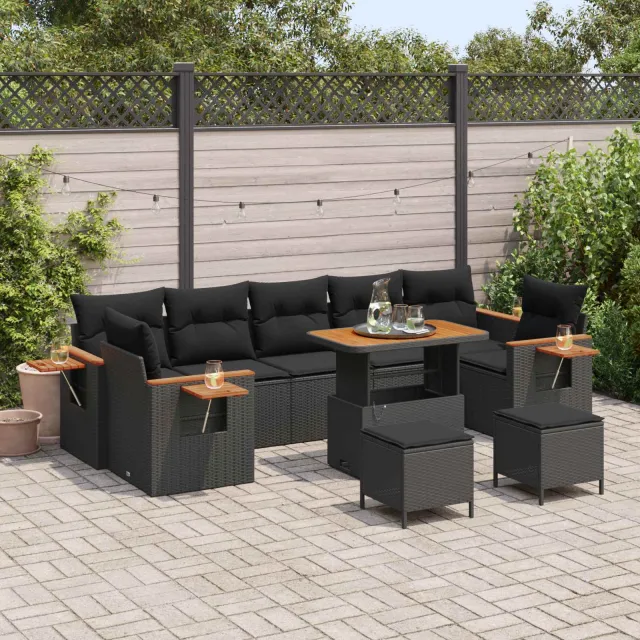 vidaXL Tuinbankenset 10 st Zwart poly rattan, foto 2