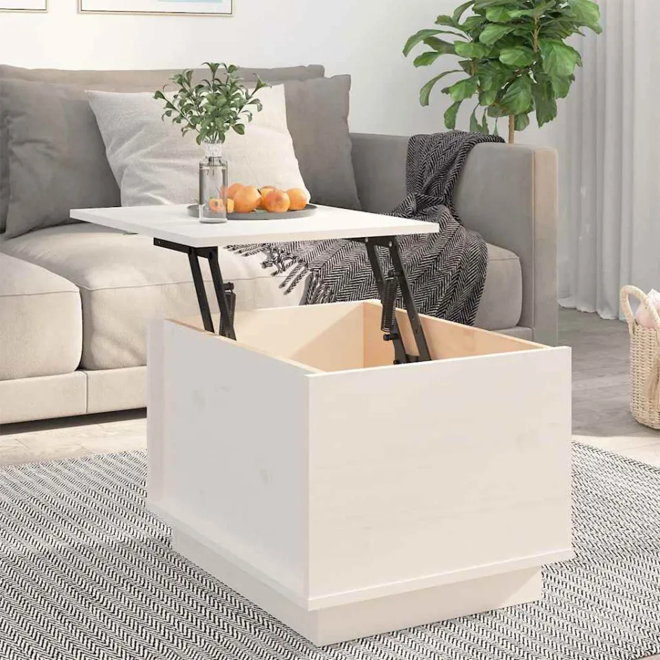 vidaXL Salontafel 40x50x35 cm massief grenenhout wit, foto 3
