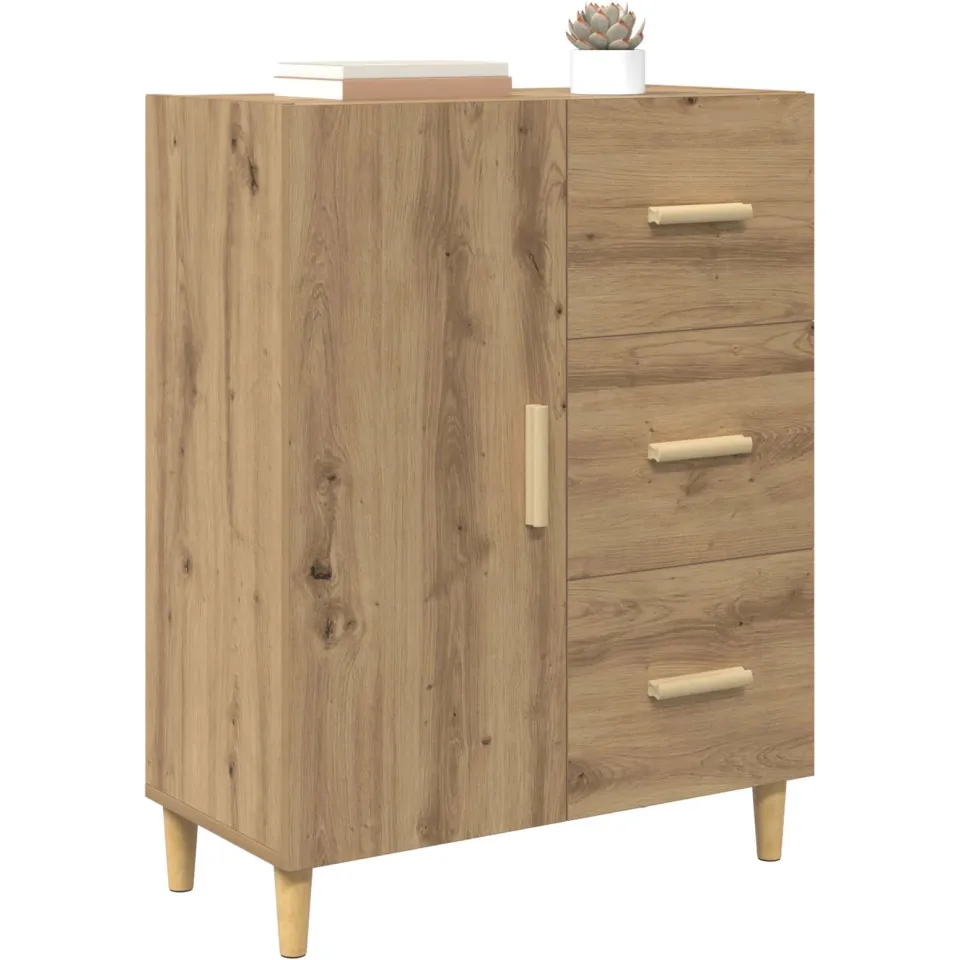 vidaXL Dressoir Artisan Eiken 34 x 69.5 x 90 cm Bewerkt hout Bruin