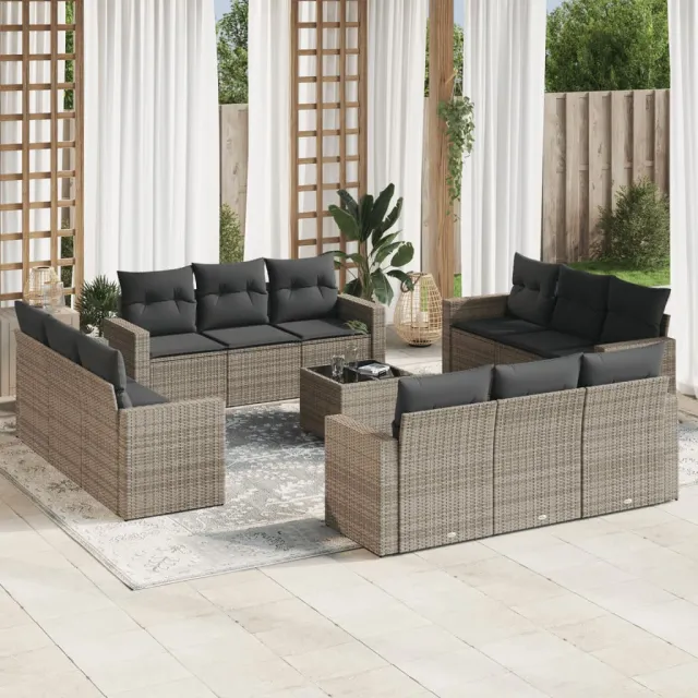 vidaXL 13-delige Loungeset met kussens poly rattan grijs, foto 2