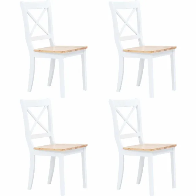 vidaXL Eetkamerstoelen 4 st massief rubberwood naturel en wit