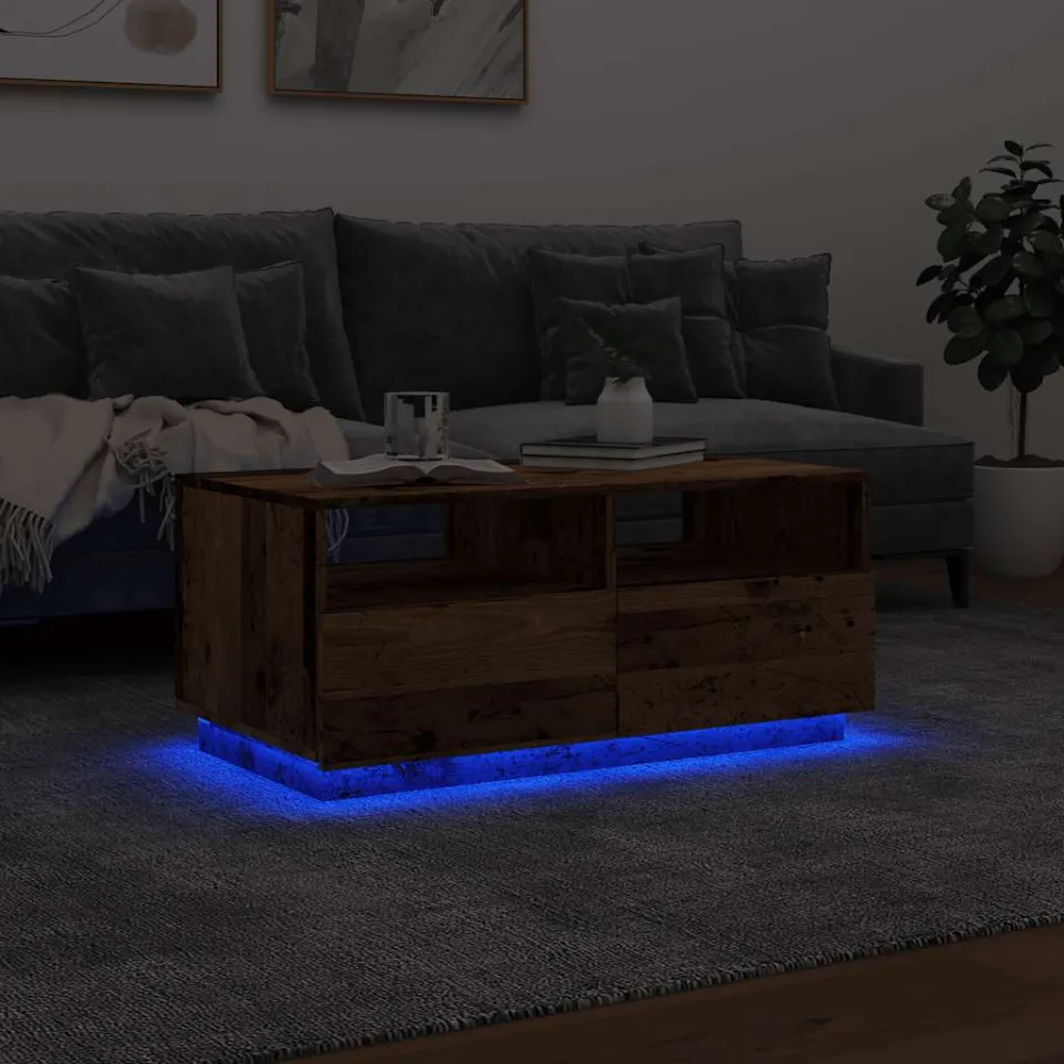 vidaXL Salontafel met LED-verlichting 90x49x40 cm oud houtkleurig bruin, foto 4