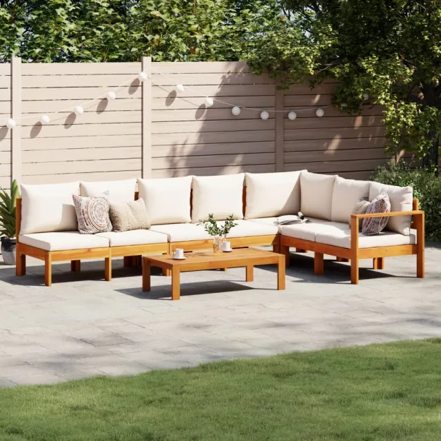 vidaXL 5-delige Loungeset met kussens massief acaciahout crème, foto 2
