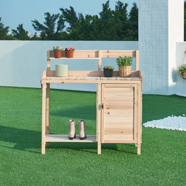 casa.pro Tuinwerktafel Alessano oppottafel 110x107x46 cm naturel casa.pro