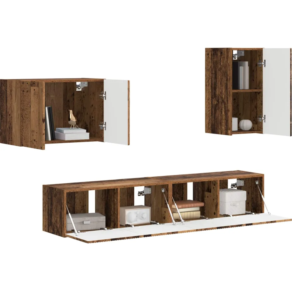 vidaXL TV Wandkast Set 4 st Oudhout Bewerkt hout Bruin