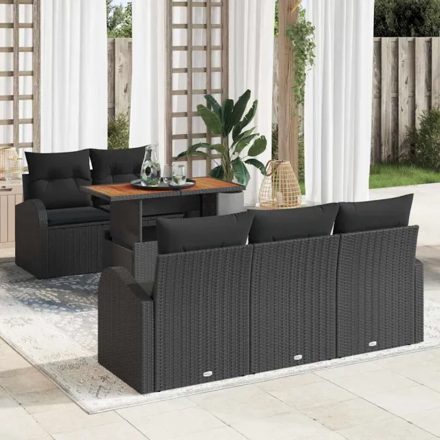 vidaXL Tuin Sofa Set 6 st Zwart Poly riet, foto 2