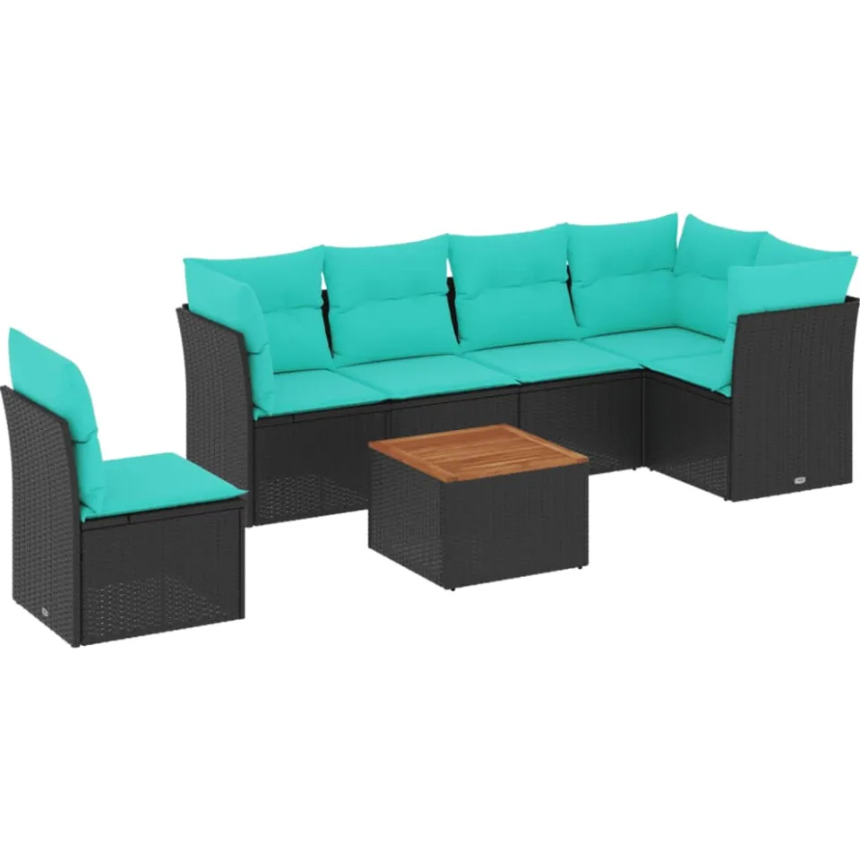 vidaXL 7-delige Loungeset met kussens poly rattan zwart, foto 3