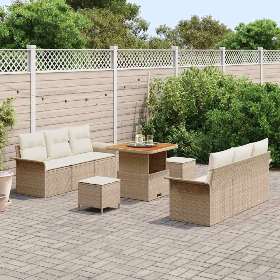 vidaXL Tuinbankenset 9 st Beige poly rattan, foto 2