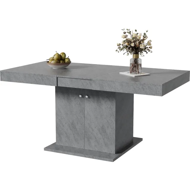 Merax Uitschuifbare Eettafel 140 tot 180x80 cm met Opbergruimte – Betonlook Grijs