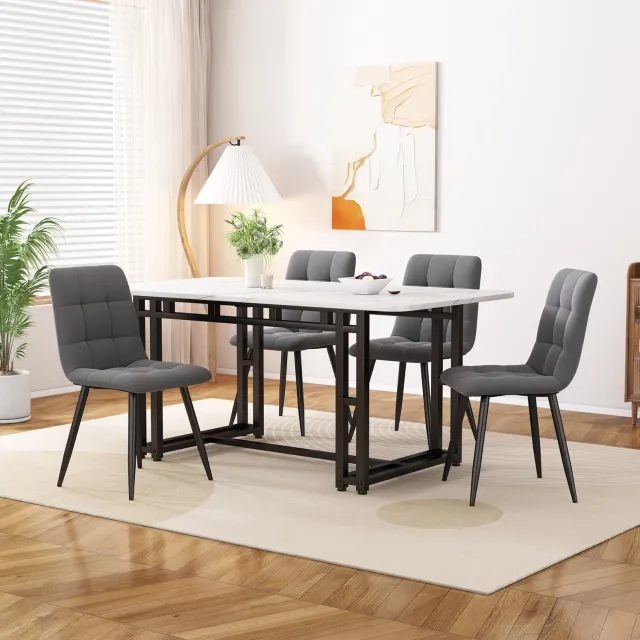 WUVRIE Eettafel 120x70 cm - Rechthoekig MDF-blad met metalen frame - Zwart/wit