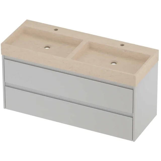 Proline Evoli Badmeubelset Hardsteen Loft 2 Gaten 120x46x62 cm Sand Stone Glans Wit
