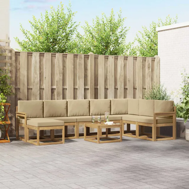 vidaXL Buiten bankenset 9 st 8-zits Wit en Beige