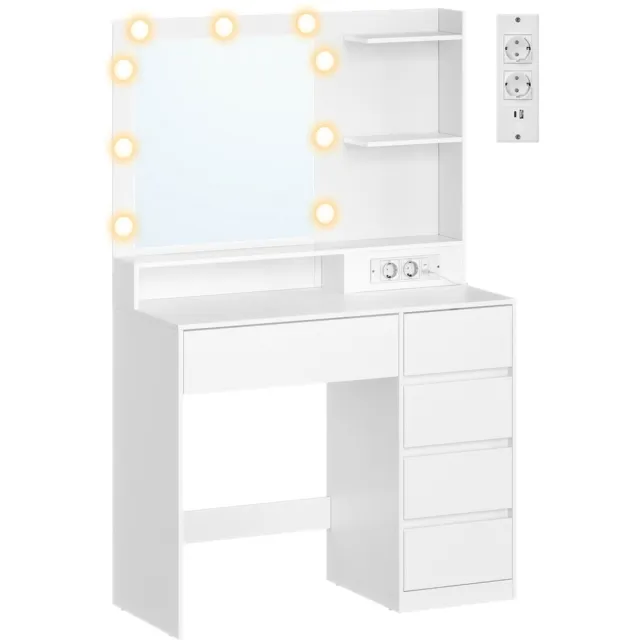 Songmics Kaptafel – Met LED-verlichting – Met stopcontact – Wit – 80 x 40 x 144,3 cm