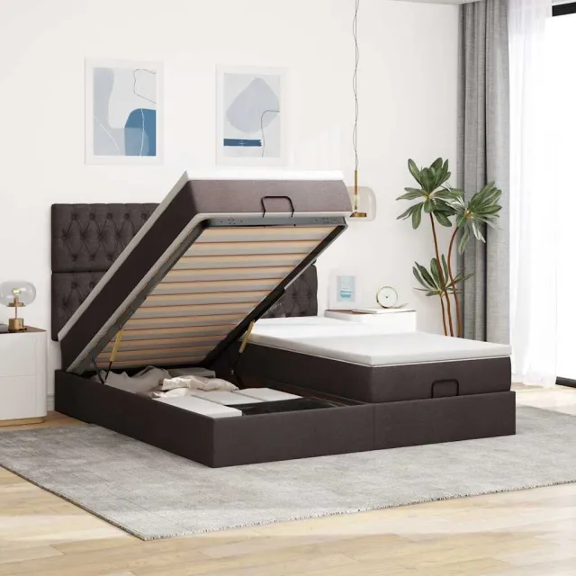 vidaXL Ottoman bed met matrassen 200x200cm stof donkerbruin bruin