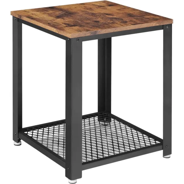 Vasagle bijzettafel, nachtkastje in industrieel design, salontafel met roosterplank, stabiel, met metalen frame, woonkamer, slaapkamer, eenvoudig te monteren, gebruikte look, vintage houtlook LET41X