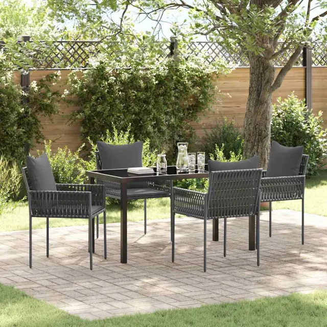 vidaXL Tuin eettafelset 5 st Zwart en Grijs PE Rattan