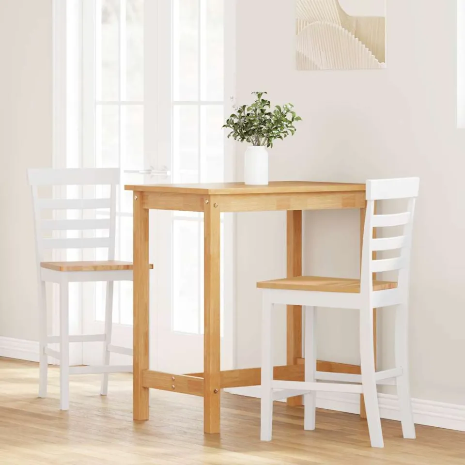 vidaXL Barkrukken 2 st massief hout rubber wit, foto 3