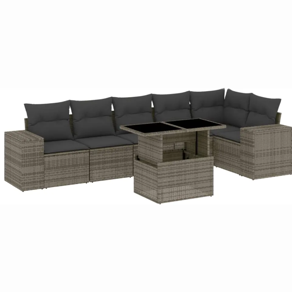 vidaXL 7-delige Loungeset met kussens poly rattan grijs