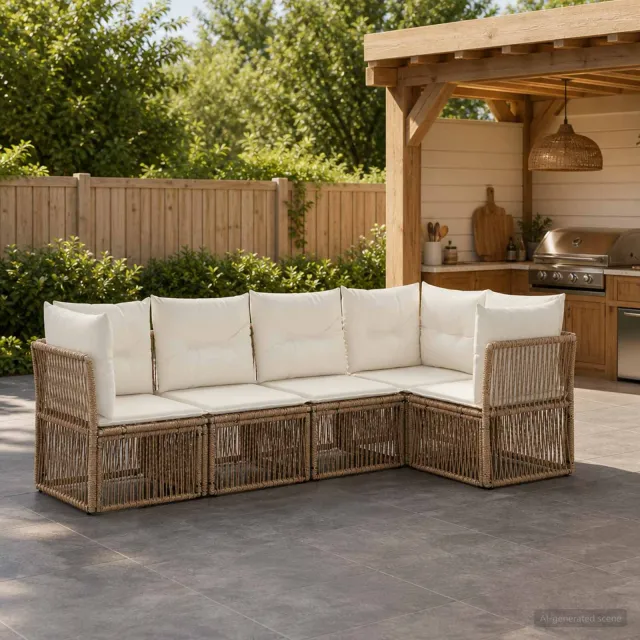 vidaXL Tuinbankenset 5 st 5-zits Beige poly rattan