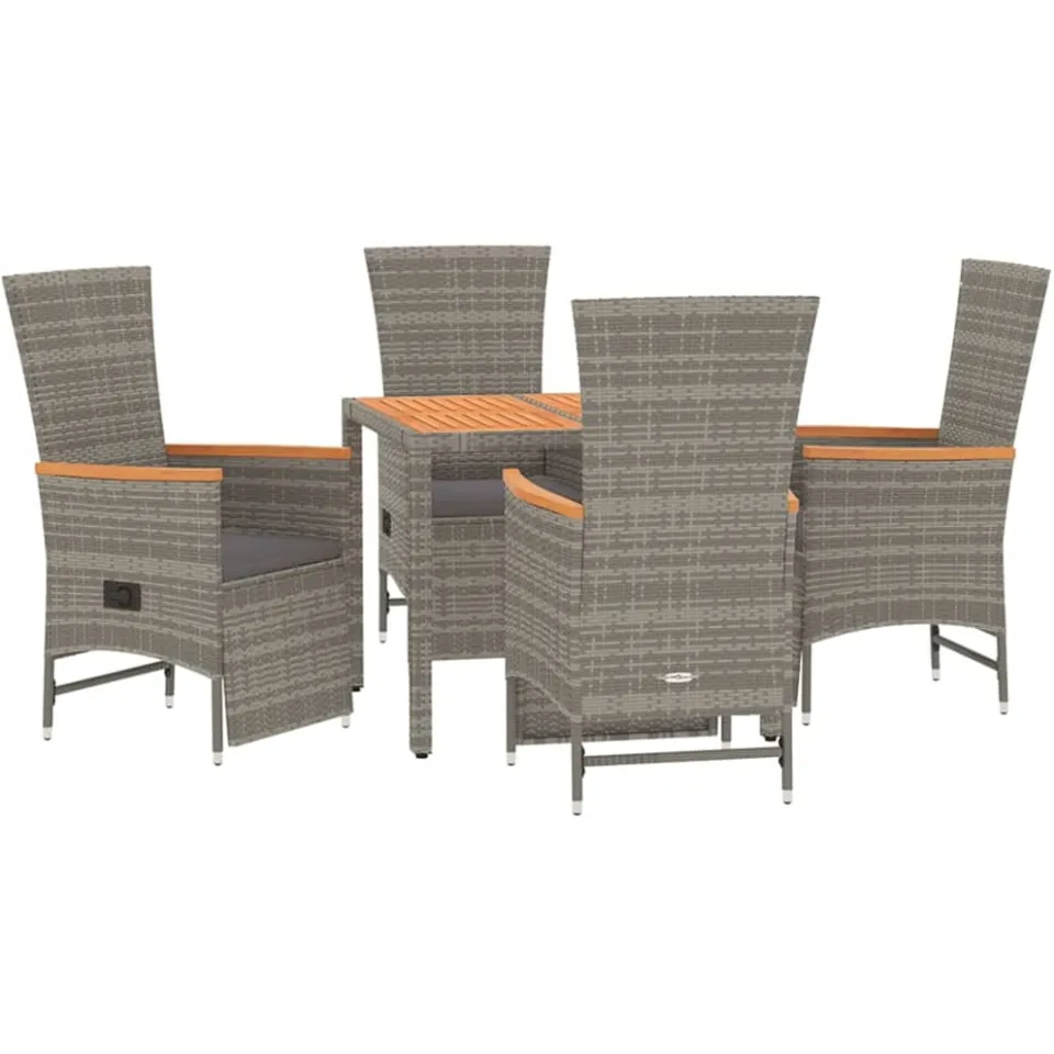 vidaXL 5-delige Tuinset met kussens poly rattan grijs, foto 3
