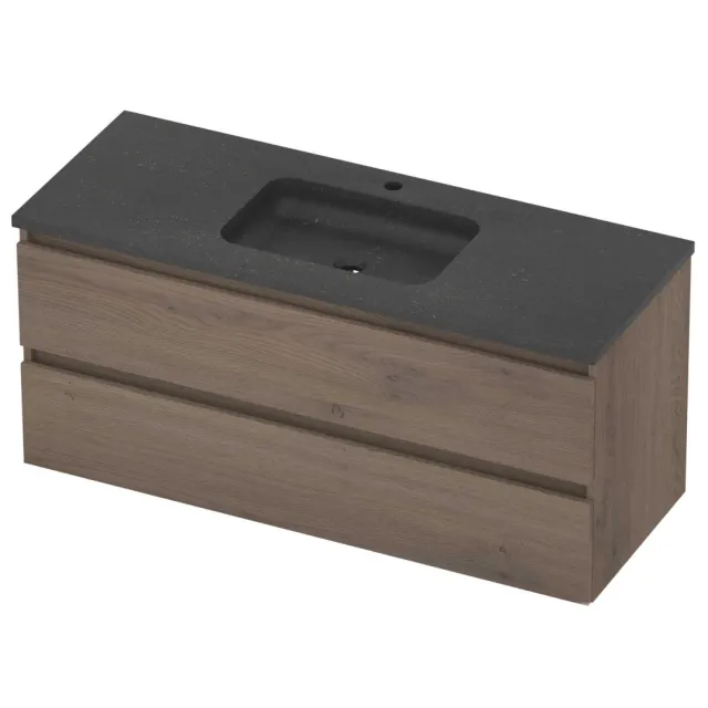 Basic-Line Rocky 46 Badmeubelset Hardsteen 1 Kraangat Greeploos 120x46x54 cm Dusk Oak Blue Stone Grijs