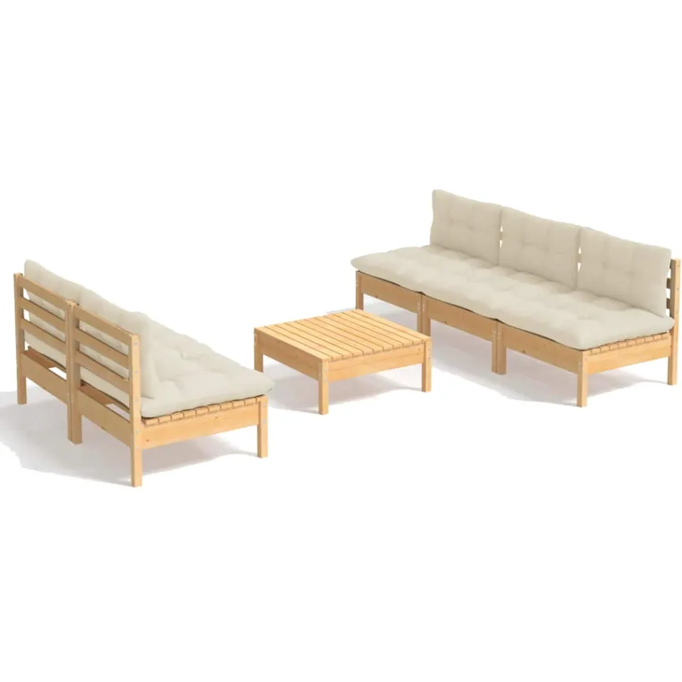 vidaXL 6-delige Loungeset met crèmekleurige kussens grenenhout, foto 3