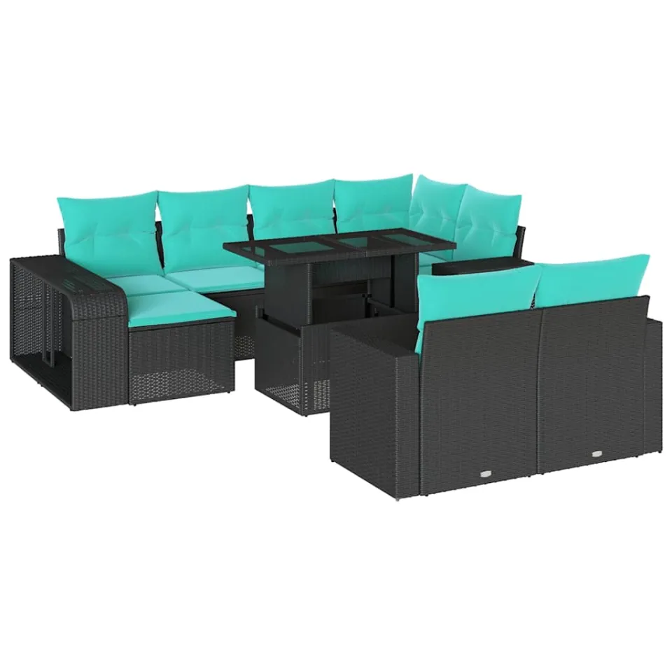 vidaXL 11-delige tuinbankset met kussens, zwart polyrotan, foto 3