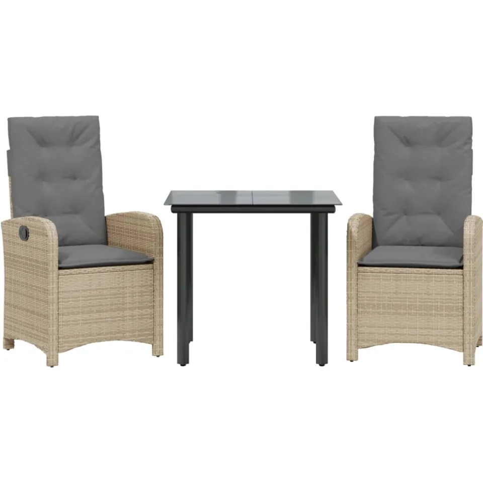 vidaXL 3-delige Tuinset met kussens poly rattan gemengd beige, foto 4