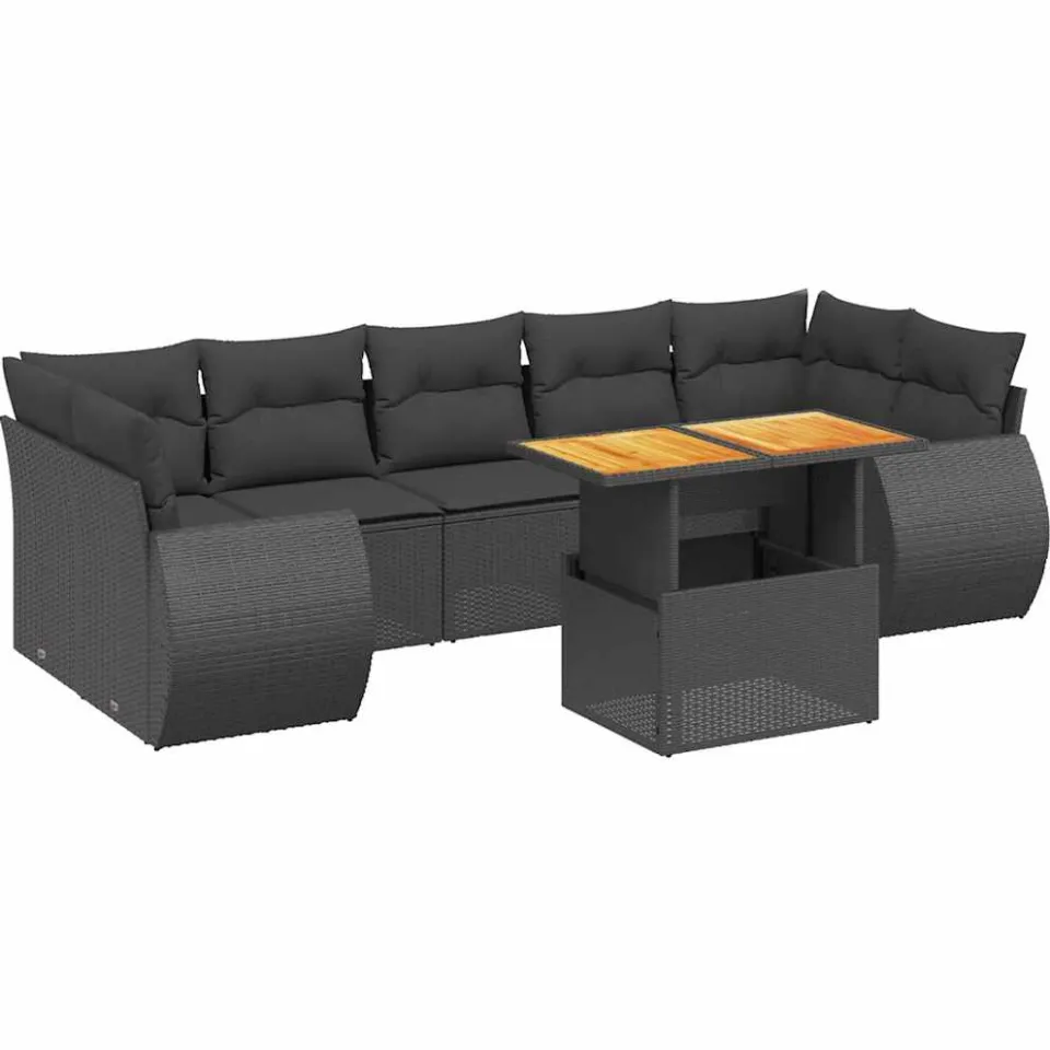 vidaXL 8-delige Loungeset met kussens poly rattan zwart, foto 3