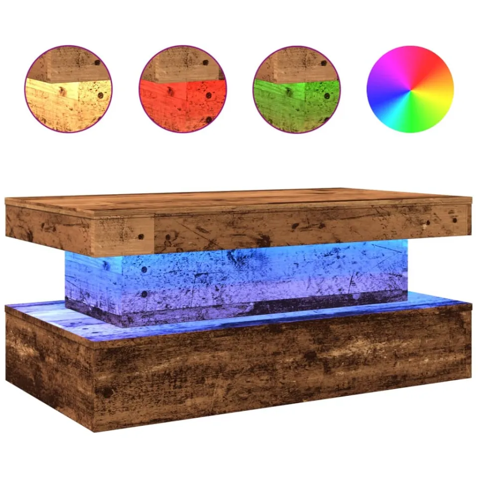 vidaXL Salontafel met LED-verlichting 90x50x40 cm oud houtkleurig Bruin