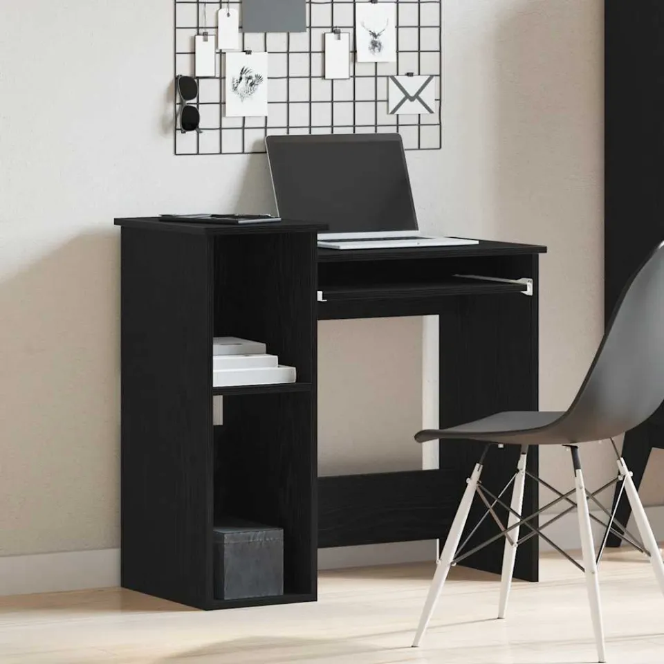 vidaXL Bureau met schappen 84x40x78 cm bewerkt hout zwart, foto 2