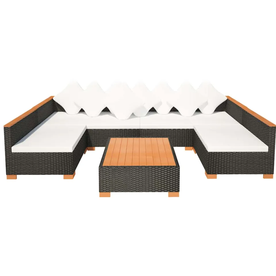 vidaXL 7-delige Loungeset met kussens poly rattan zwart