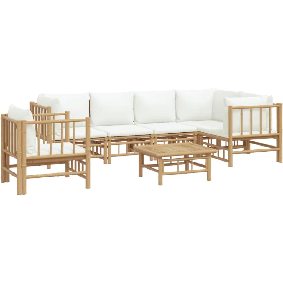 vidaXL 7-delige Loungeset met kussens bamboe crèmewit Bruin