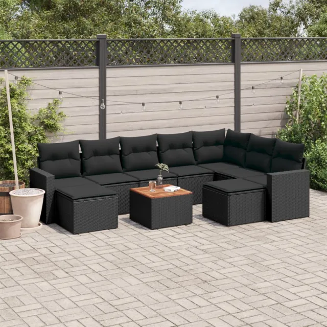 vidaXL 10-delige Loungeset met kussens poly rattan zwart, foto 2