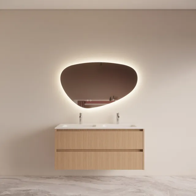Boss & Wessing Badmeubelset BWS Riga Met Asia Wastafel Wit 140 cm Licht Eiken Japandi Bruin