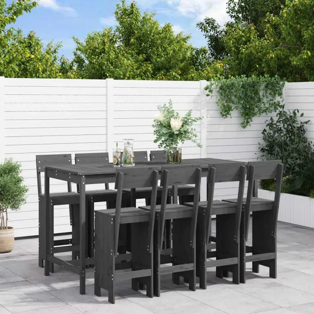 vidaXL 9-delige Tuinbarset massief grenenhout grijs, foto 2