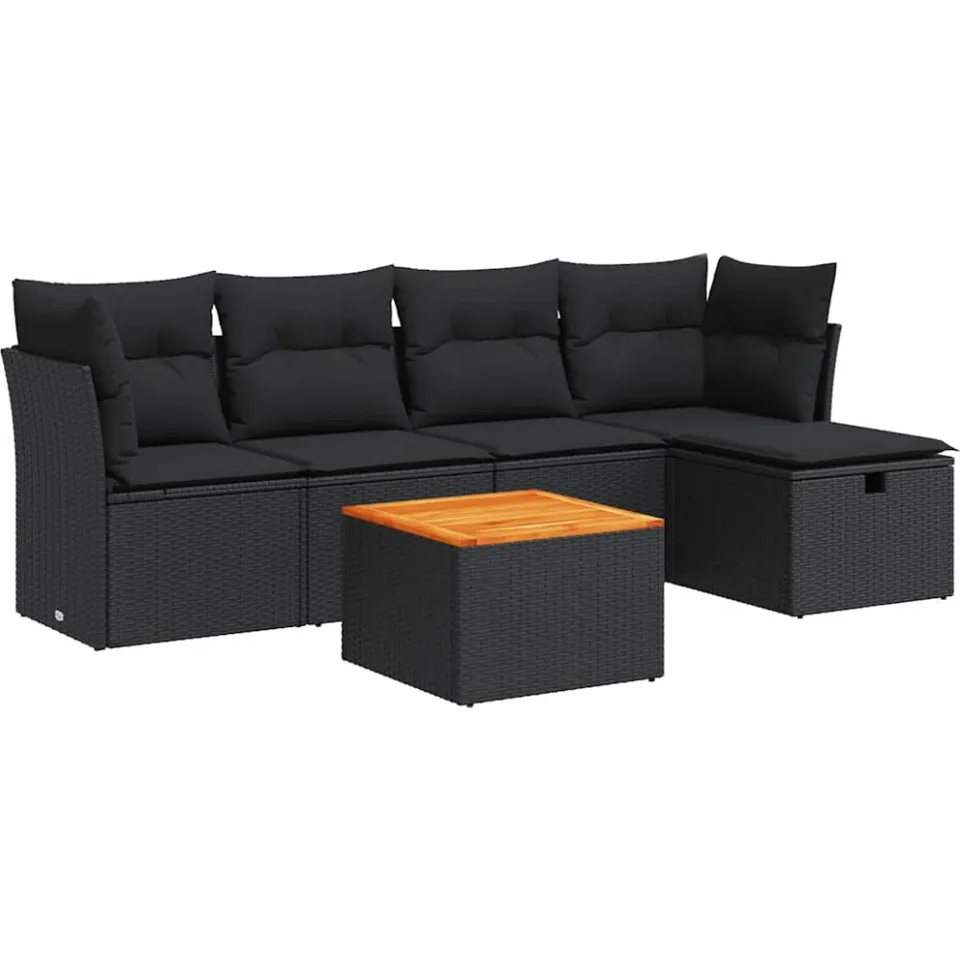 vidaXL 6-delige Loungeset met kussens poly rattan zwart, foto 3