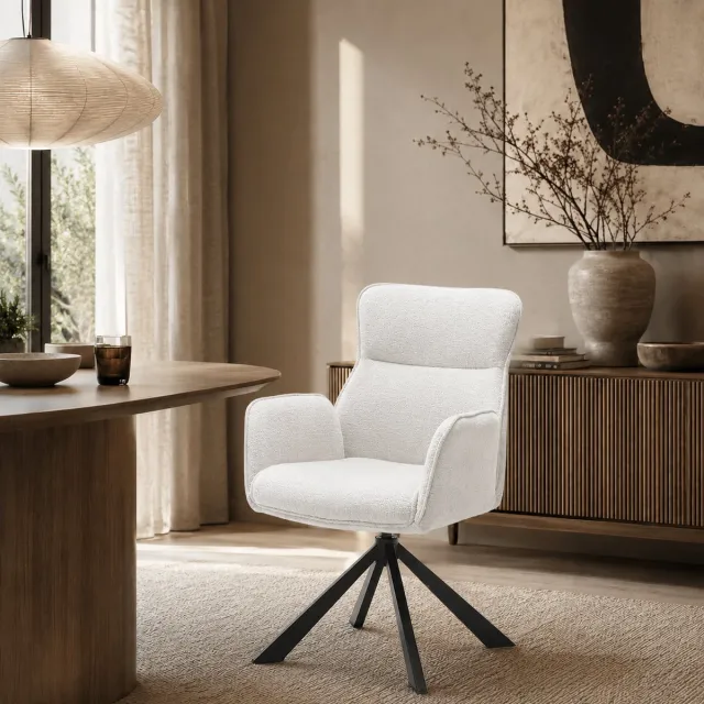 The Seats Eetkamerstoel Sophie - 360° draaibaar - Auto return - Stof - Ivory