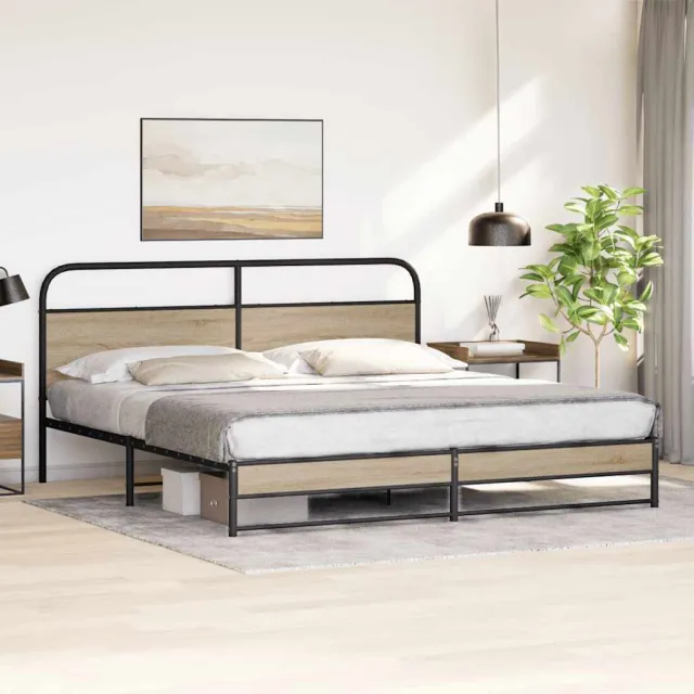vidaXL Bedframe zonder matras metaal gerookt eikenkleurig 200x200 cm