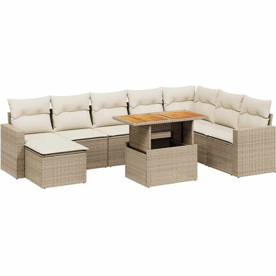 vidaXL 9-delige Loungeset met kussens poly rattan beige, foto 3