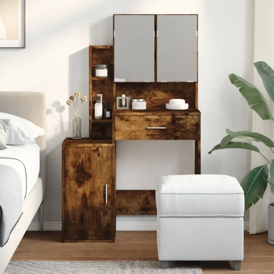 vidaXL Kaptafel met kastje 80x35x132 cm gerookt eikenkleurig, foto 2