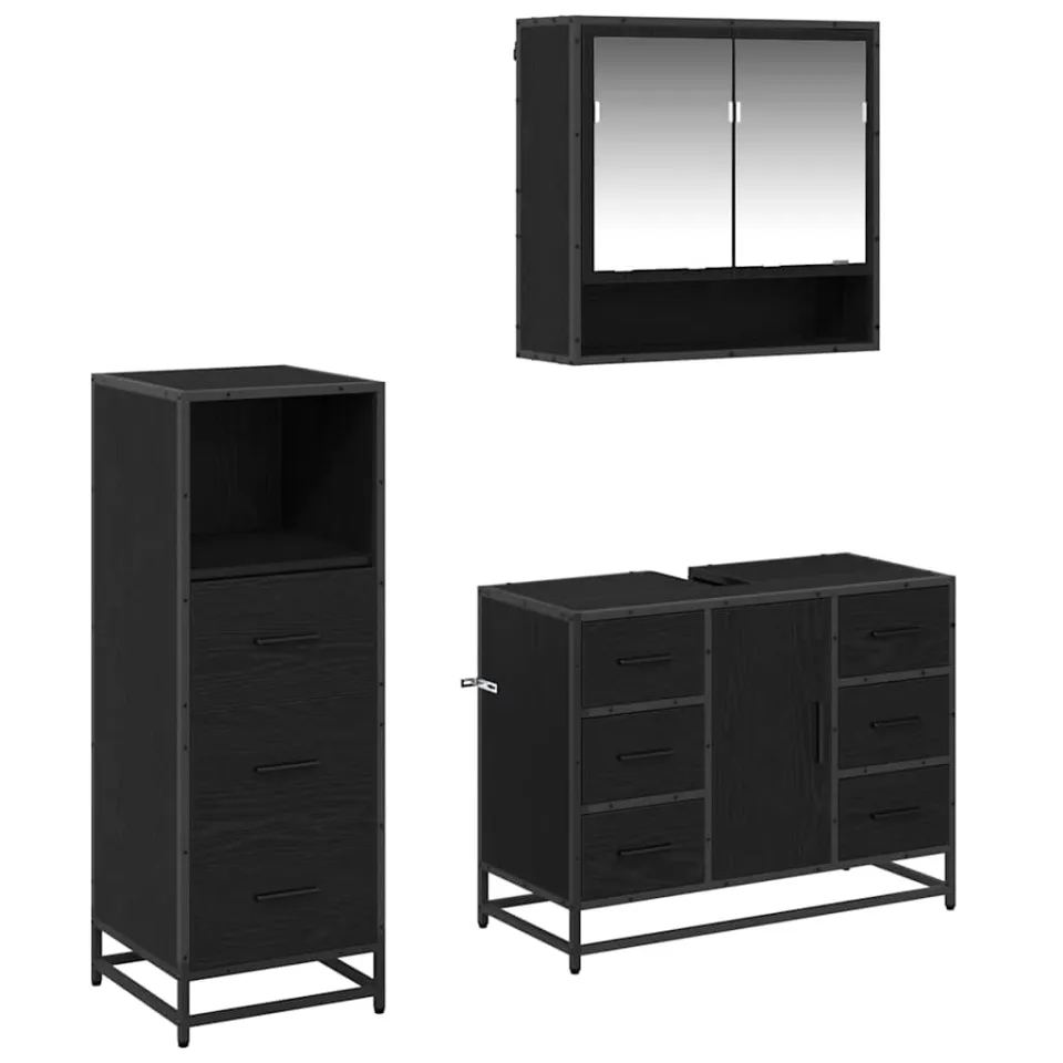 vidaXL Badkamermeubelset 3 st Zwart Eiken 80 x 33 x 60 cm Bewerkt hout, foto 3