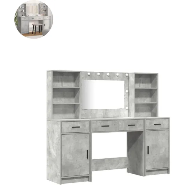 GranMaison Kaptafel - met spiegel en verlichting - Make up tafel - Make up - Toilettafel - Met lades - Betongrijs
