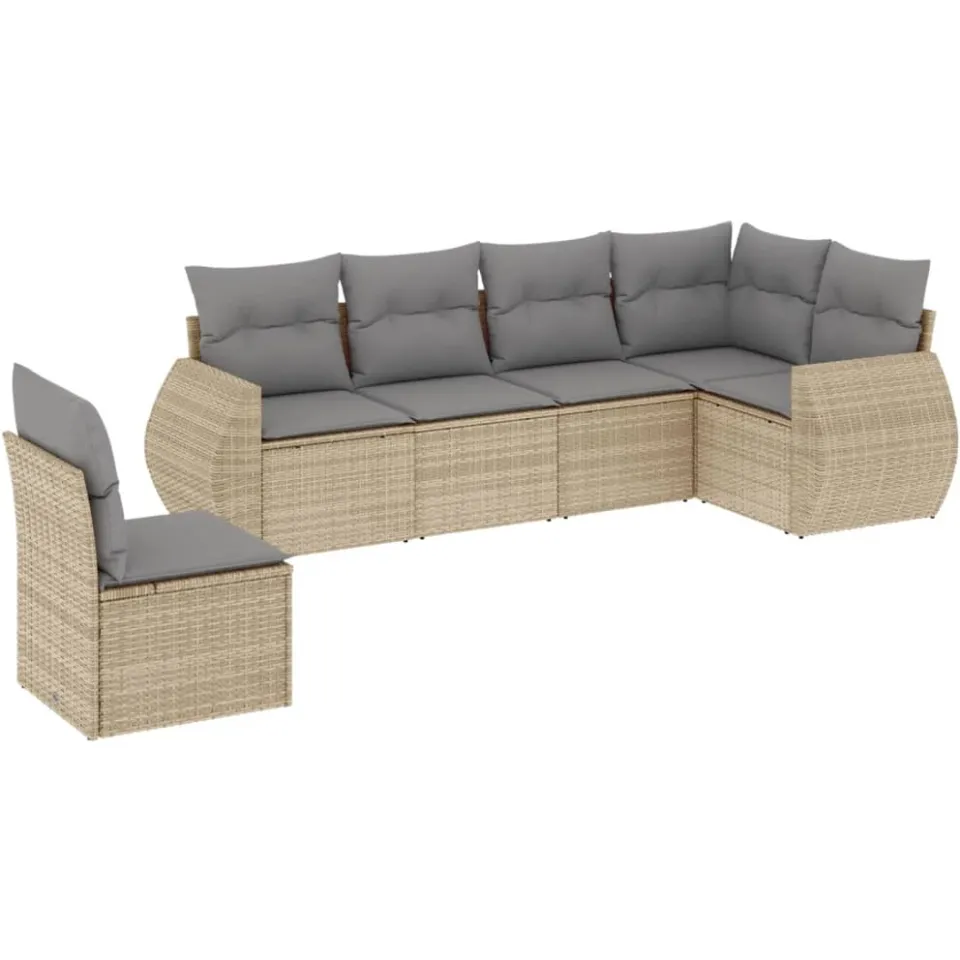 vidaXL 6-delige Loungeset met kussens poly rattan beige, foto 3
